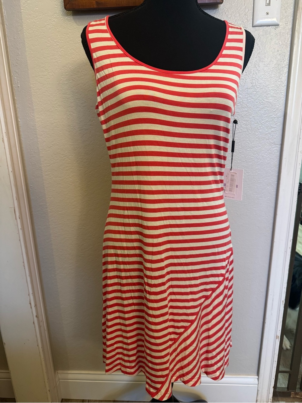 NWT Calvin Klein Striped Sleeveless Cotton Dress - Orange  & Cream size 6